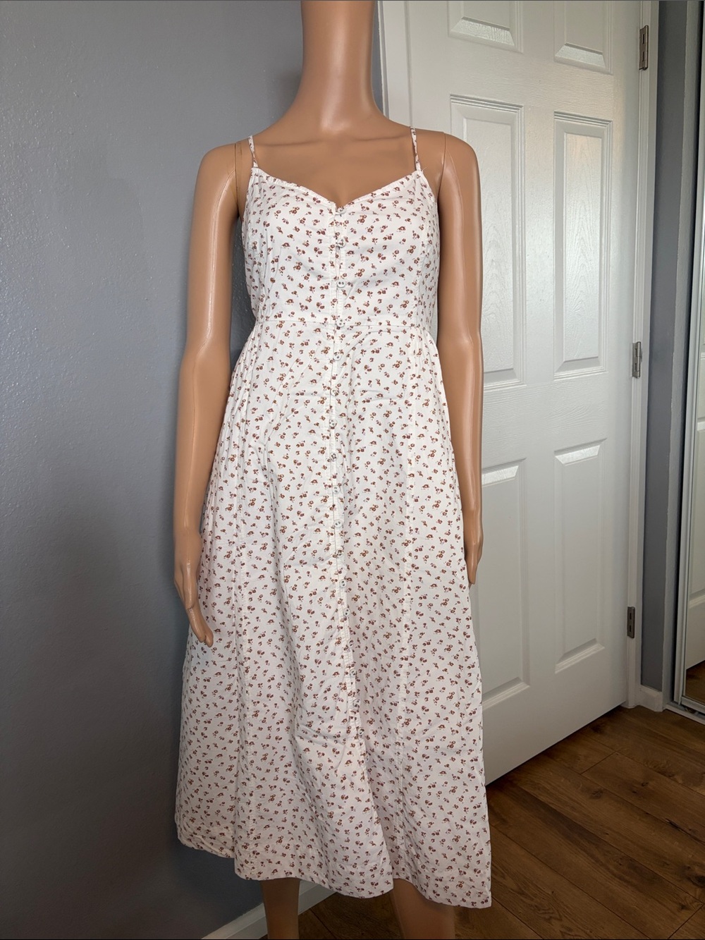 Madewell White Midi Dress with Red Floral Print